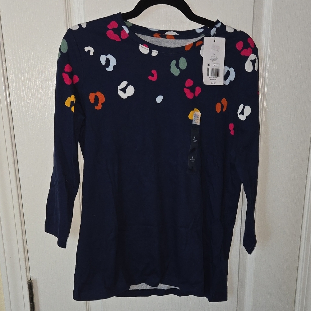 Kim Rogers Navy Blue Multicolor Dot Print Long Sleeve Top